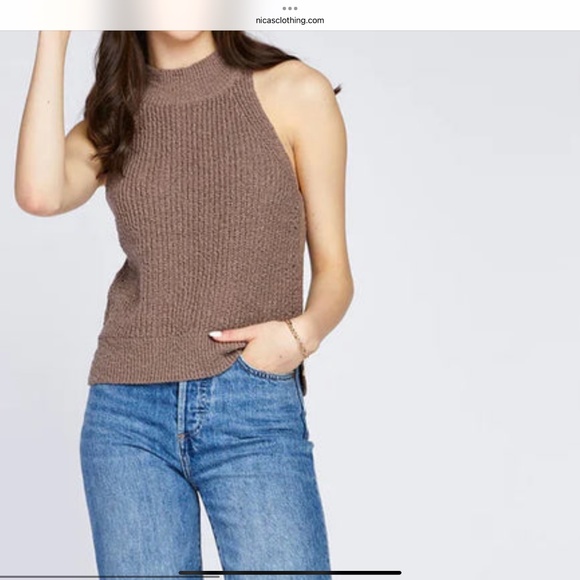 Gentle Fawn Cotton Knit Sleeveless Halter Neckline Tank Sweater Top Sage Green S - Picture 2 of 13